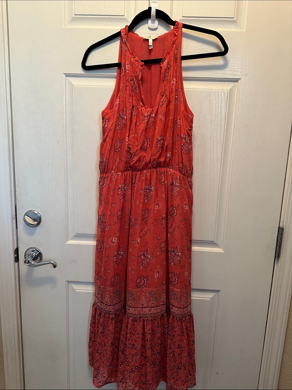 Joie Coral 100% silk Paisley Print Sleeveless Midi or Maxi Dress Size XS